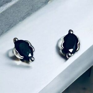 Vintage Sterling Silver Marquise Sapphire Earrings